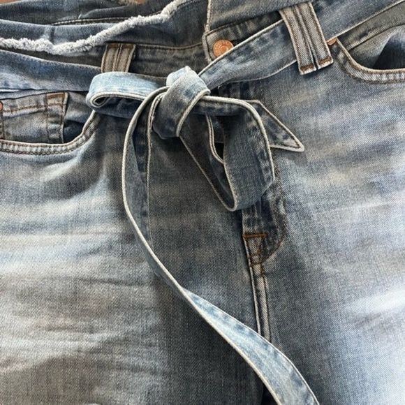 Seven For All Mankind Paperbag Waist Belted Tapered Blue Jeans Size 30 - Picture 2 of 4